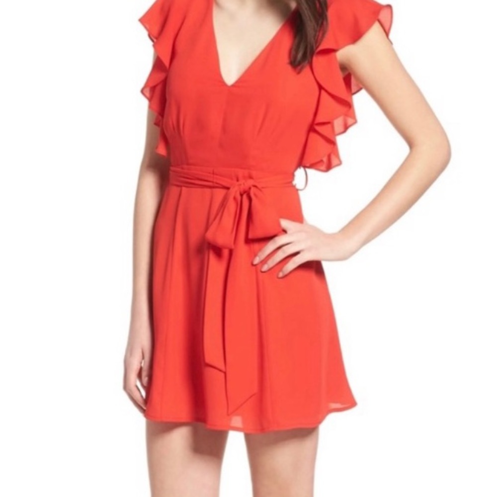 Socialite Red Ruffle Sleeve Mini Dress